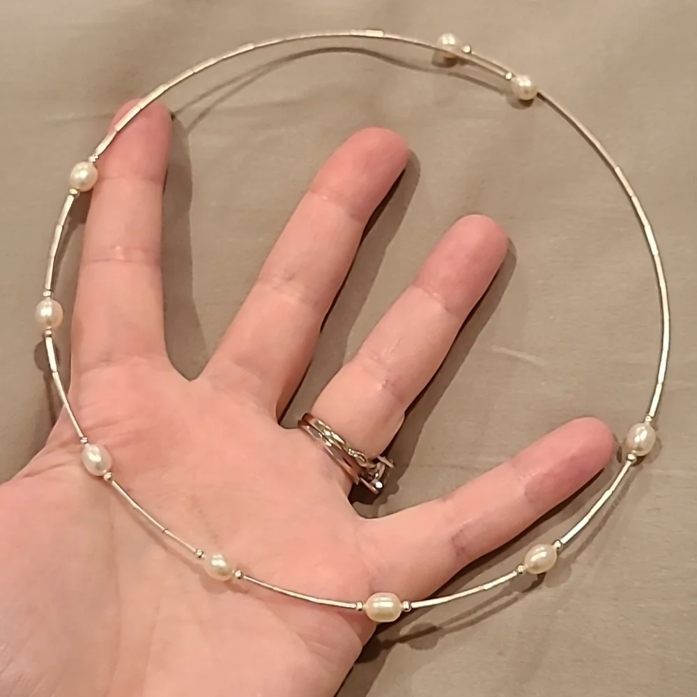 Pearl sterling silver choker necklace - Picture 3 of 5